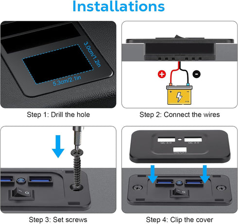 12V RV USB Outlet, Dual USB Quick Charge 3.0 Port Charger Socket, 12V USB Outlet with LED Indicator and Power Switch for ATV Car Boat Marine Truck...