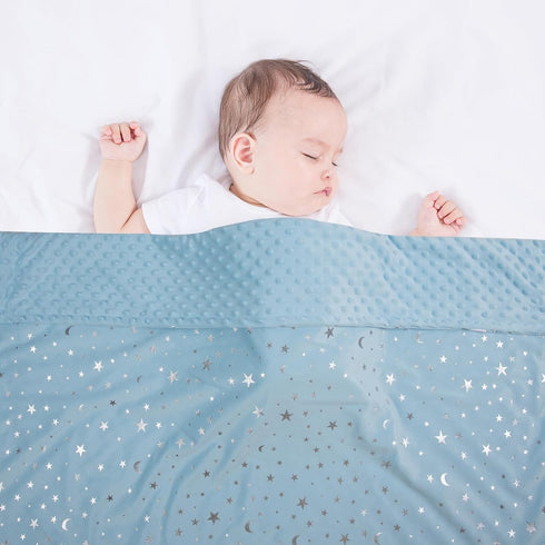 Baby Blanket for Boys Girls Soft Minky with Double Layer Dotted Backing, Star and Moon Printed 30 x 40 Inch Receiving Blanket (Blue)...