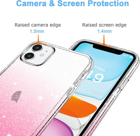 JJGoo Compatible with iPhone 11 Case, Clear Glitter Sparkle Shock Absorption Protective Phone Cases Cute Slim Thin Cover for Women Girls (6.1 inch...