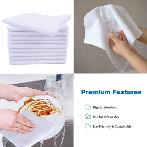 SINLAND Wholesale Microfiber Dish Cloth Best Kitchen Cloths Cleaning Cloths with Poly Scour Side 12Inchx12Inch 10 Pack White...