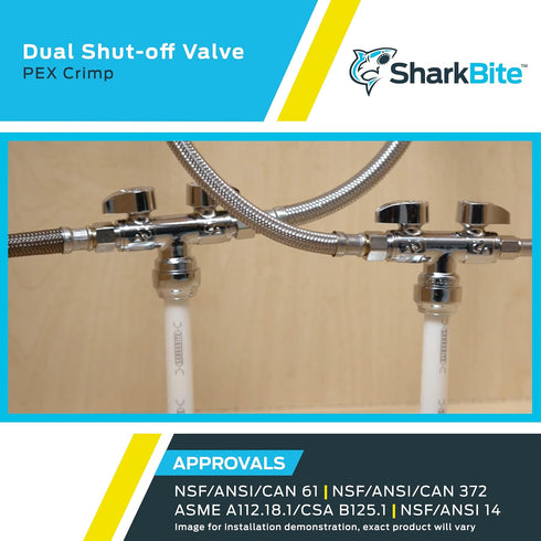 SharkBite Crimp Dual Shut Off Valve, Push to Connect Brass Plumbing Fitting, PEX, PE-RT, UCDS123838...