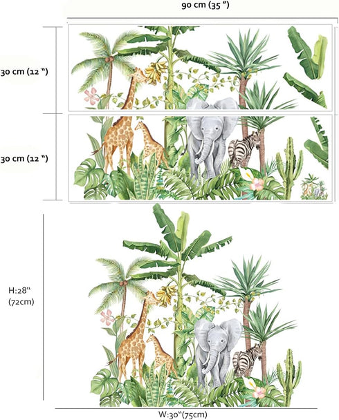 Runtoo Tropical Jungle Animal Wall Decals Giraffe Elephant Plants Wall Stickers Kids Room Bedroom Wall Decor...