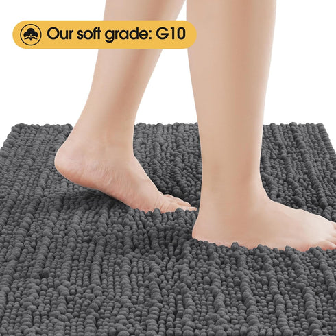 Upgrade Luxury Grey Bathroom Rug Mat Gray 20"x32", Ultra Soft Thick Absorbent Bath Mats, Non Slip Chenille Toilet Mat for Bathroom, Bedroom, Kitch...