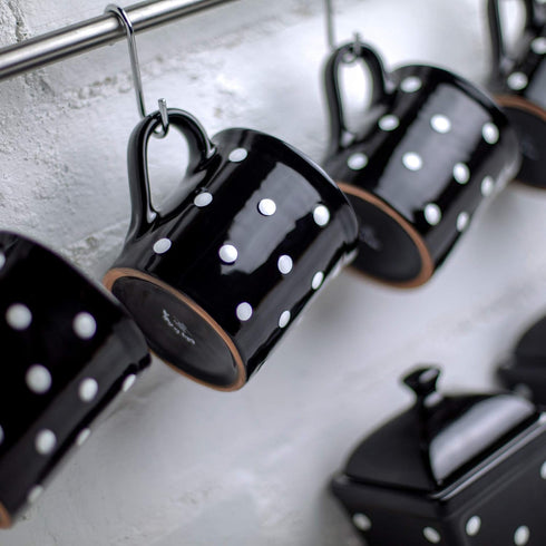 City to Cottage Handmade Black and White Polka Dot Ceramic Extra Large 17.5oz/500ml | Hot Chocolate, Coffee, Tea Mug, Cup with Handle Unique Potte...