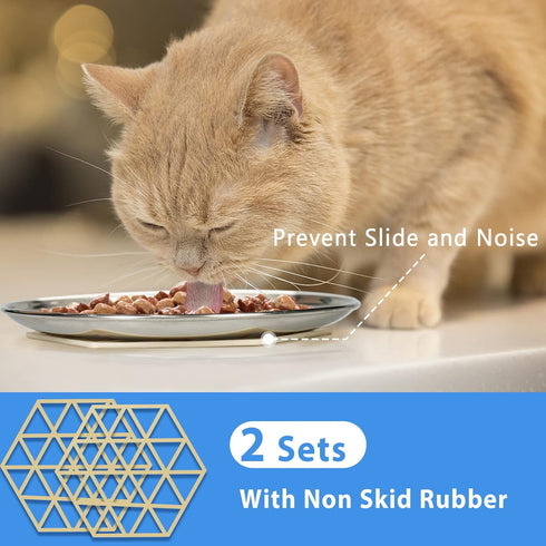 Stainless Steel Cat Dishes for Food and Water Bowls for Small and Medium Pets Relief of Whisker Fatigue -2 Sets Shallow Style...
