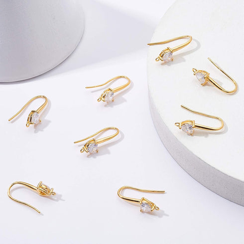 BENECREAT 20PCS 18K Gold Plated Cubic Zirconia Earring Hooks Ear Wires with Dangle Loops for DIY Jewelry Making Craft...