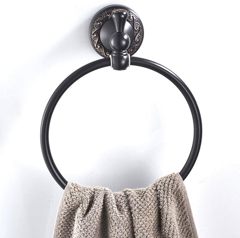 Oil Rubble Bronze Brass Bath Towel Ring, Wall Mounted Black Bathroom Hardware Accessories, Pattern Carving Design...