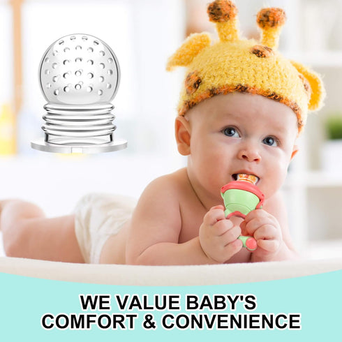 Baby Fruit Food Feeder Pacifier - Fresh Fruit Teething Toy 6M+, BPA Free Safely Introduce Solids Teething Relief Toy includes Add Silicone Sacs, 2...