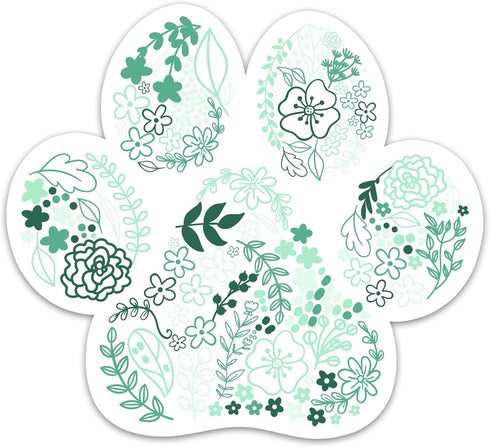 (3PCs) Flower Dog Paw Sticker, Green Floral Paw Decals Waterproof Vinyl Stickers for Laptop Water Bottle Tumbler Notebook Scrapbook Phone Case, Cu...