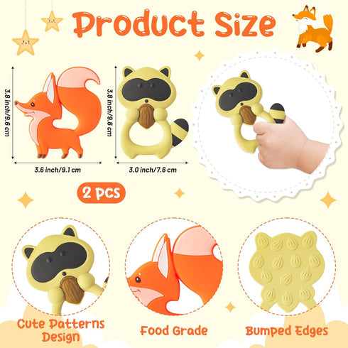 Baby Silicone Teething Toys - 2Pcs Raccoon Fox Baby Soothe Teething Chew Toys Infants Soft Teether Toys Toddler Raccoon and Fox Design Toy Baby Sh...