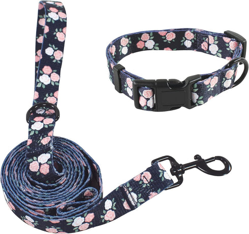 Luvable Friends Unisex Pet Collar and Leash Set, Floral, Medium...