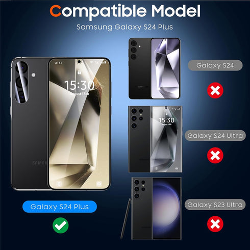 UniqueMe for Samsung Galaxy S24 Plus Screen Protector, Case Friendly HD Clear Anti-Scratch 9H Tempered Glass for S24 Plus 2 Pack + Camera Lens Pro...