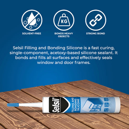 Selsil Clear 100% Silicone Sealant - Filling and Bonding Silicone Caulk - Clear Silicone Sealant Waterproof - Clear Sealant - Great Elasticity, So...