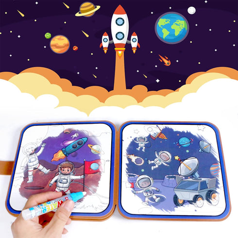 Water Coloring Books for Toddlers, Paint with Water Books, Water Doodle Book Toys for 3-5, Space Cartoon Water Painting Book for Kids Educational ...