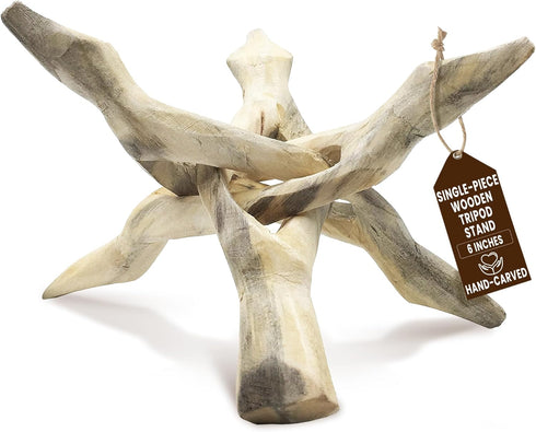 Alternative Imagination Wooden Tripod Display Stand - 6-Inch Hand Carved Holder Made from Mango Wood -Folding Natural Stand for Abalone Shell, Cry...