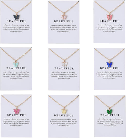 9Pcs Bohemian Butterfly Pendant Necklace Set,Dainty Adjustable Acrylic Colorful Insect Chain Necklace Minimalist Choker Necklace for Women Lover J...