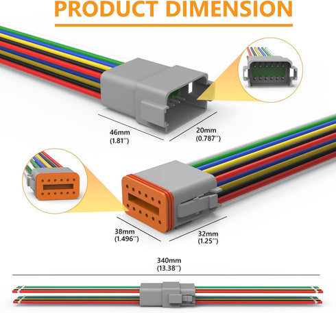 Newdeli Deutsch 12 Pin Connector Kit Waterproof Electrical Connector 16 AWG Male and Female Automotive Wire Connectors for Car Truck Boat, Dt Conn...