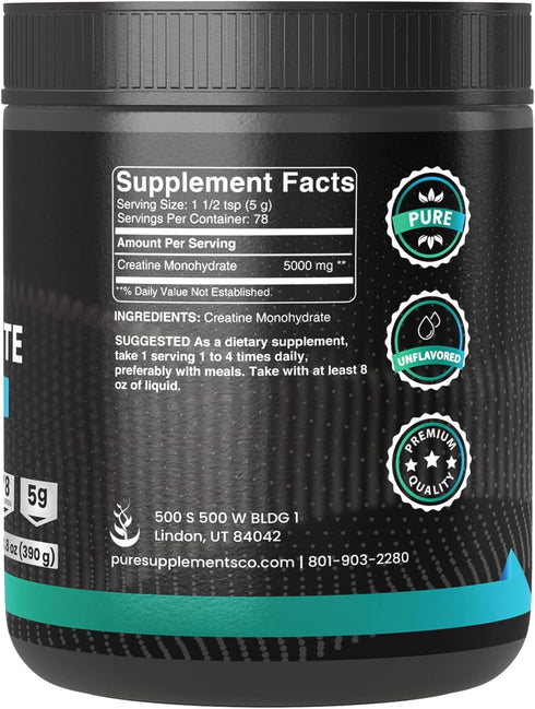 PURE ORIGINAL INGREDIENTS Creatine Monohydrate Powder, 13.8 oz, Dietary Supplement, Micronized...