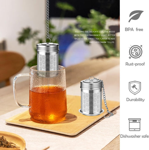 2 Pack Tea Infuser for Loose Tea, Extra Fine Mesh Tea Strainers with Drip Trays, 304 Stainless Steel Tea Diffuser Filter, Tea Steeper Infusers for...