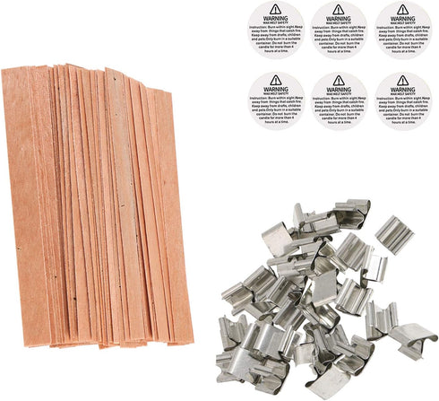 200pcs Wooden Candle Wicks, 5.1 X 0.5 Inch Smokeless Natural Wood Candle Wicks Candle Cores with Iron Stand Natural Wicks with 108 Pcs Candle Warn...