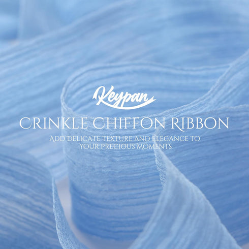 Blue Ribbon Crinkle Chiffon 1 1/2 Inch Handmade Tulle Fabric Silk Ribbon for Flower Bouquet Wedding Decor Gift Wrapping 3 Rolls 9 Yd...