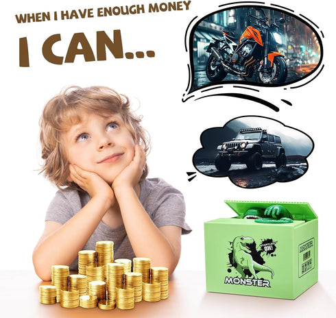 Dinosaurs Piggy Bank for Kids, Automatic Stealing Money Box with Music Sounds, Electronic Coin Bank Toys, Creative Birthday Gift for Aged 3 4 5 6 ...