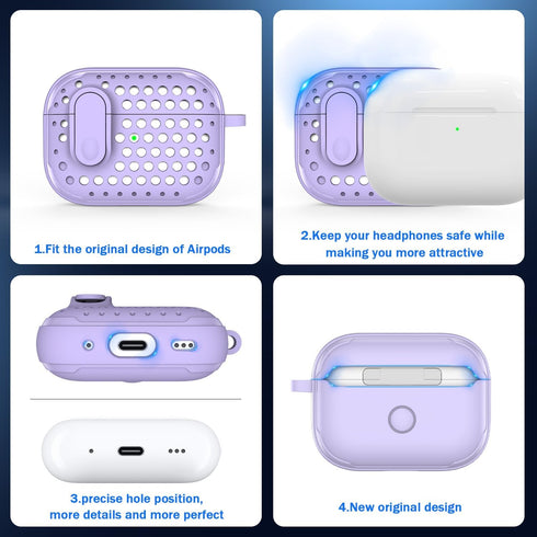 AirPods Pro Second Generation Protective case with Cleaning kit, Anti-Fall Lock Design, Personalized Hollow Style - Pure Purple...