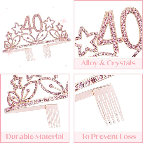 MEANT2TOBE 40 and Fabulous Sash and Tiara Set for Women Forty and Fierce Glitter Sash and Rhinestone Crown - Elegant Accessories for 40th Birthday...