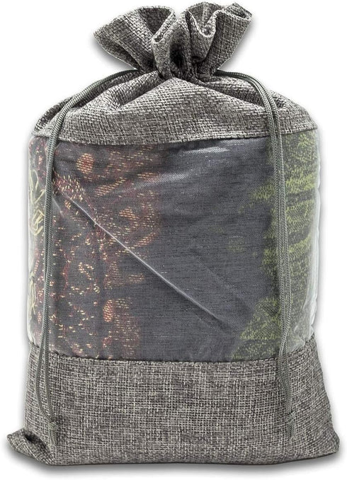 12-Pack X-Large Linen Burlap & Organza Gift Bags w. Drawstrings (7.5x11.5 in, Gray) - Party Favors, Presents, Samples & Treats Mesh Pouch by The D...