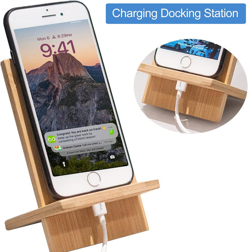 Bamboo Phone Stand Holder Adjustable Folding Phone Stand with Chargeable Hole for Desk...