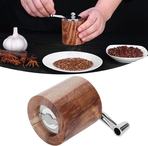 Wooden Salt Pepper Grinder, Manual Peppercorn Spices Mill Refillable Classic Grinding Chili Herbs Crusher Tool with Long Crank Shaker Tableware Gi...