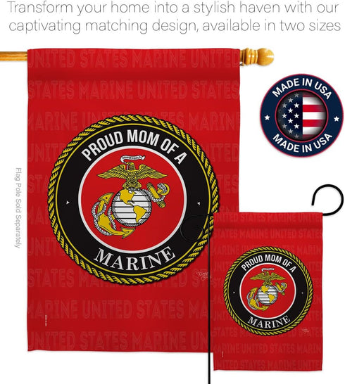 Breeze Decor Proud Mom Garden Flag Armed Forces Marine Corps USMC Semper Fi United State American Military Veteran Retire Official House Banner Sm...