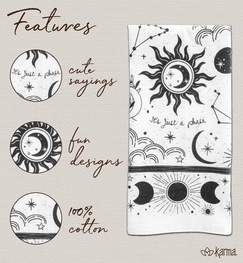 Karma Gifts Black and White Boho Tea Towel,Cotton, Sea Turtle...