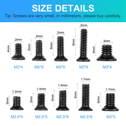 500pcs M2 M2.5 M3 Laptop Notebook Computer Replacement Screws Kit, PC Flat Head Phillips Screw Assortments, Countersunk SSD Electronic Repair Acce...