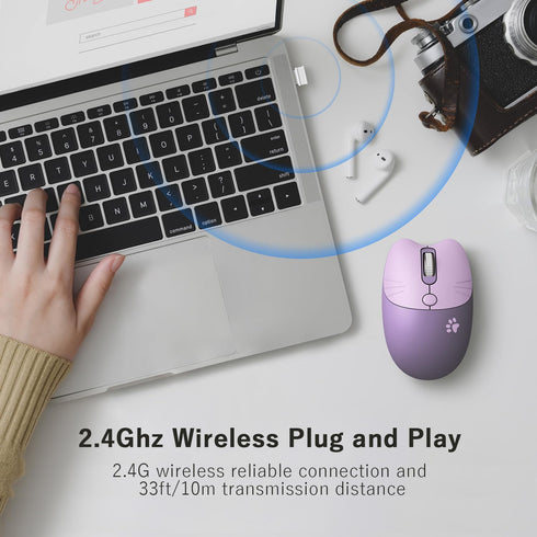 Cute Cat Wireless Mouse, 2.4GHz Wireless Silent Mouse, USB Receiver Plug and Play, 3 Adjustable DPI, Compatible with Notebook, PC, Laptop, Compute...