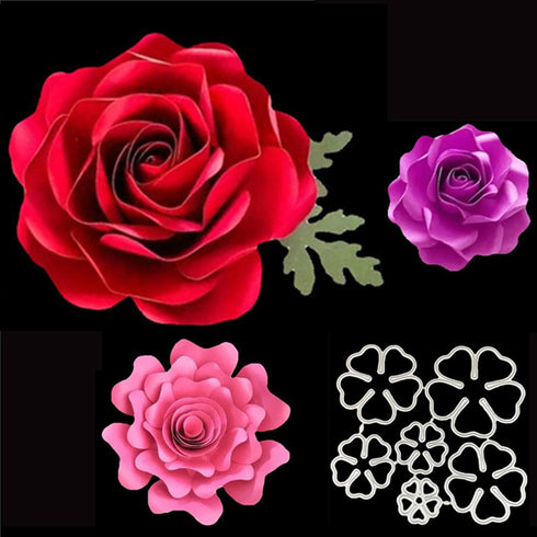 6pcs/Set 3D Rose Flower Metal Die Cuts,Wedding Flower Leaf Leaves Cutting Dies Cut Stencils for DIY Scrapbooking Album Decorative Embossing Paper ...