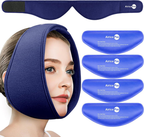Wisdom Teeth Ice Pack Head Wrap, Face Ice Pack for Jaw Oral Surgery Pain Relief for TMJ, Teeth Removed, 4 Cold Therapy Gel Packs Reusable, Blue...