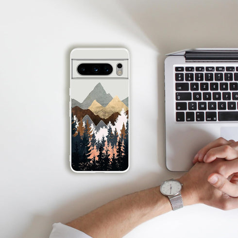 Compatible with Google Pixel 8 Pro Case, Mountain Forest Nature Landscape Nordic Abstract Art Flexible Silicone Shockproof Clear Case for Men and ...