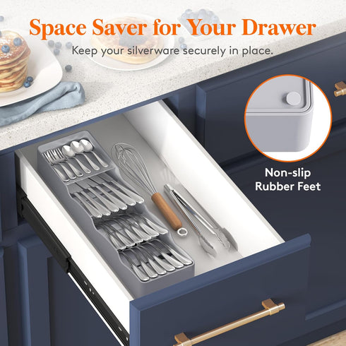 Lifewit Compact Flatware Drawer Organizer, Narrow Silverware Tray for Kitchen Drawers, Plastic Cutlery Holder for Spoons, Forks and Knives, Utensi...