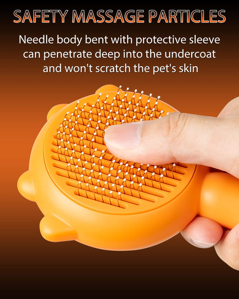 Pumpkin Cat Brush with Release Button, Awpland Pumpkin Shape Dog Self Cleaning Hair Brush, Deep Cleaning Dog Grooming Supplies for Long or Short H...