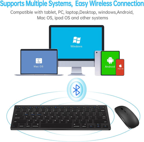 Wireless Bluetooth Keyboard and Mouse Set, Portable Slim Silent Cordless Keyboard and Mouse Combo Compatible with iPad/Mac/MacBook/Android/Windows...