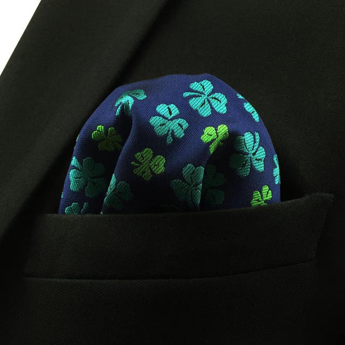 SHLAX&WING Clover Mens Pocket Square for Wedding Party Blue Green Handkerchief...