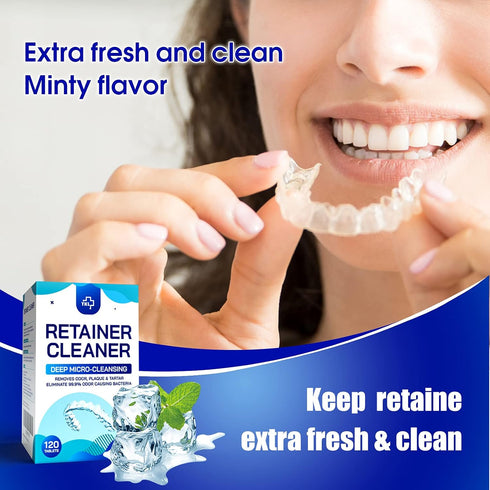 Retainer & Denture Cleaner Tablets - 4 Months Supply (120 pcs) Dental Retainers for Aligner - Mouth & Night Guards - False Teeth Whitening - Remov...