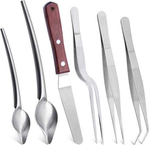 Cridoz 6 Pcs Stainless Steel Kitchen Cooking Tweezers Precision Tongs Drawing Spoons Offset Spatula for Food Culinary Plating Decorating...