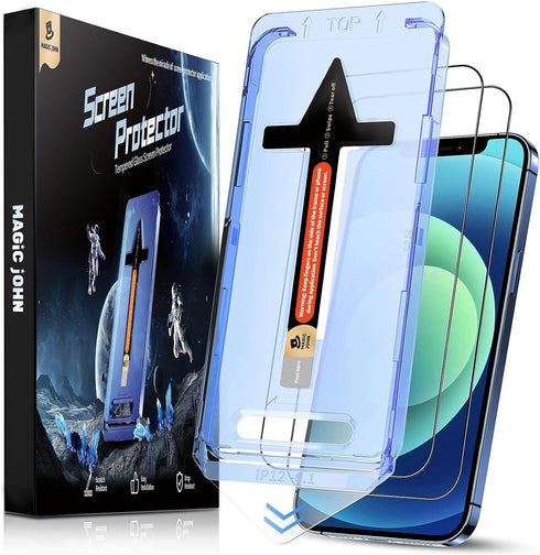 MAGIC JOHN 2 Pack for iPhone 12/iPhone 12 Pro 6.1 inch Tempered Glass Screen Protector, Auto Dust-Elimination Installation, Bubble Free, HD Clear,...