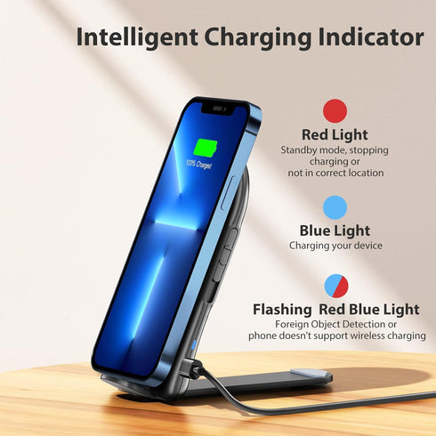 Wireless Charger 2 Pack, 15W Fast Wireless Charging Stand Foldable Phone Charger for iPhone 14 13 Pro Max 12 11 8 Plus XR XS Mini, Samsung 21 Ultr...