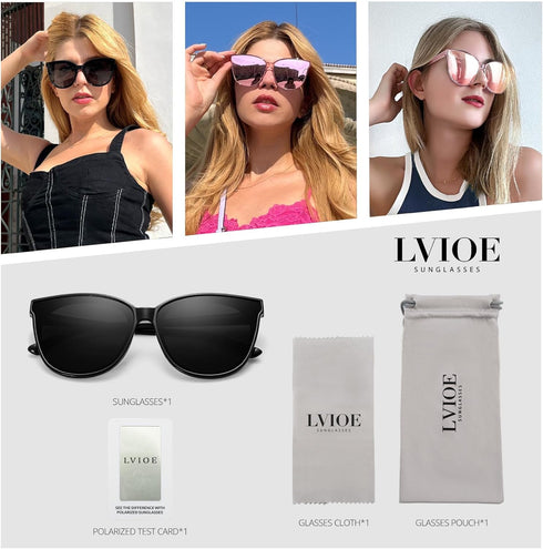 LVIOE Polarized Sunglasses for Women UV400 Protection Oversized Cat Eye Frame Retro Sunglasses for Driving Fishing Outdoor...