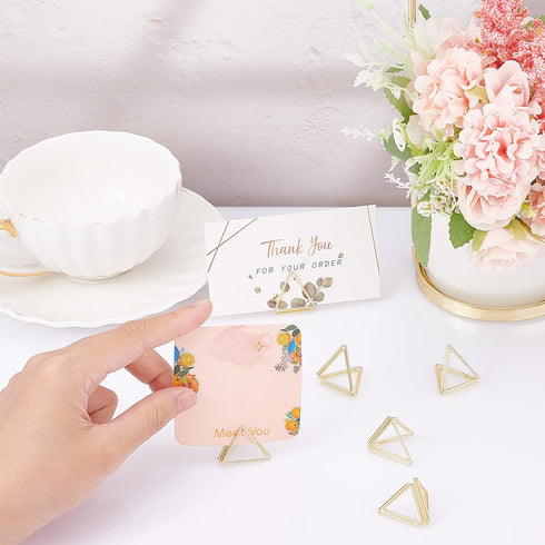 OLYCRAFT 36pcs Mini Place Card Holders Cute Table Card Holders Triangle Shape Wedding Table Number Holders Golden Photo Holder Pictures Stand Clip...