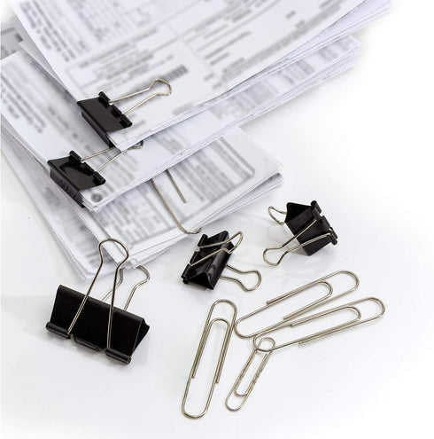 340 PCS Paper Clips and Binder Clips Assorted Sizes, Large Medium Small Silver Paperclips&Black Binder Clip Set for Home&School&Office Document Or...