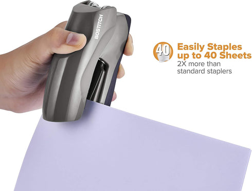 Bostitch Office Heavy Duty Stapler, 40 Sheet Capacity, No Jam, Half Strip, Fits into the Palm of Your Hand, For Classroom, Office or Desk, Gray...